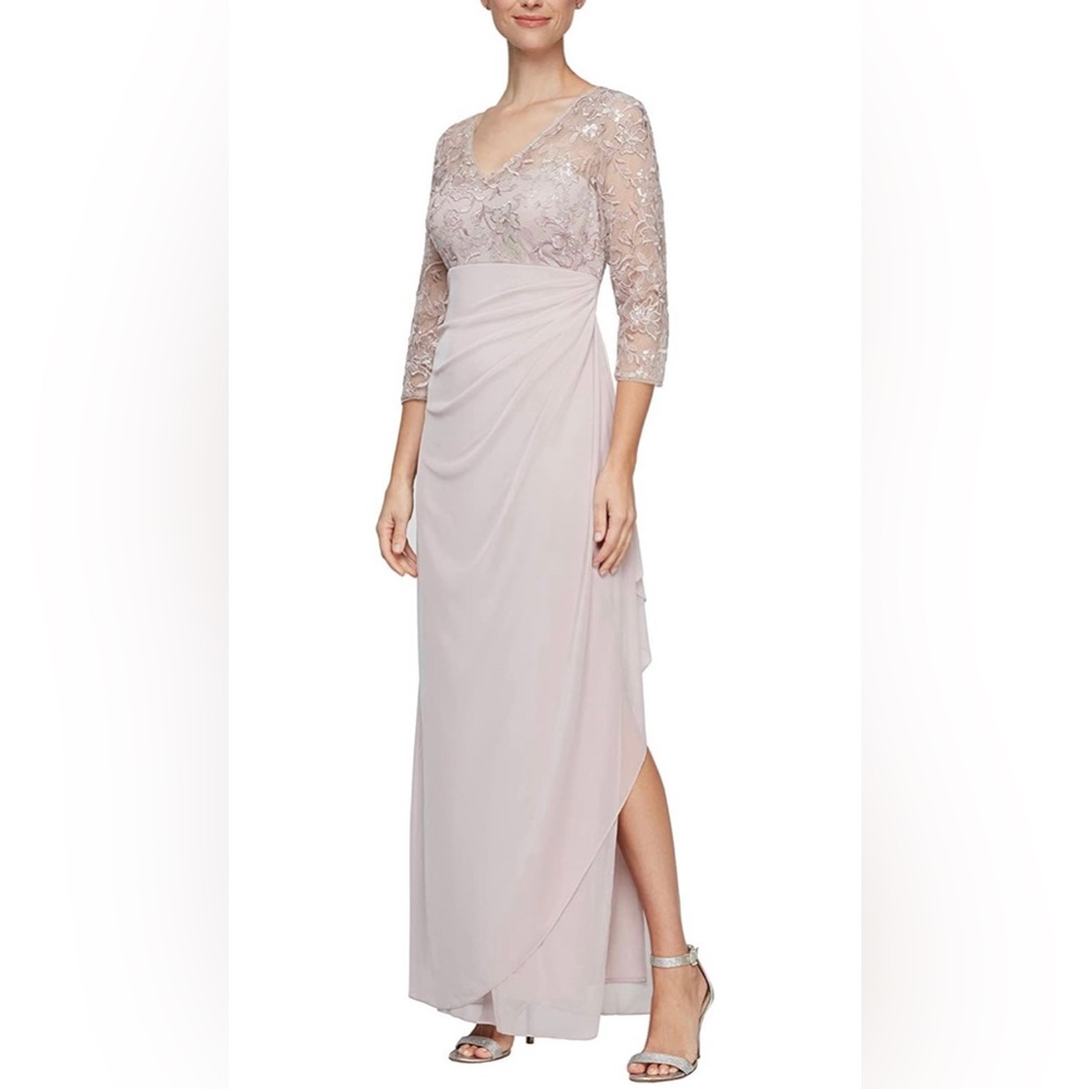 Alex Evenings Womens Long Lace Top Empire Waist Dress Size 8